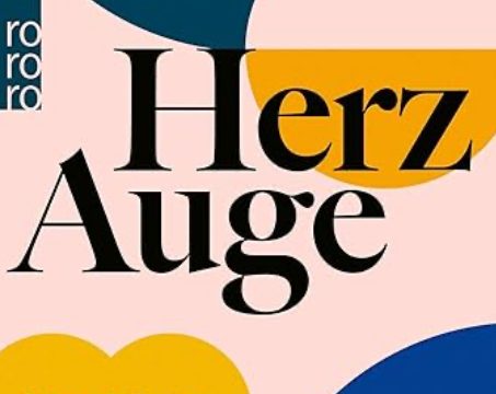 Capa do livro Herz Auge com um fundo rosa e imagens abstratas coloridas
